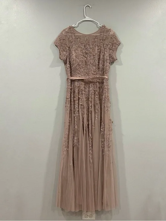 Mac Duggal 14521 Pink Floral Embellished Cap Sleeve Gown sz 12
